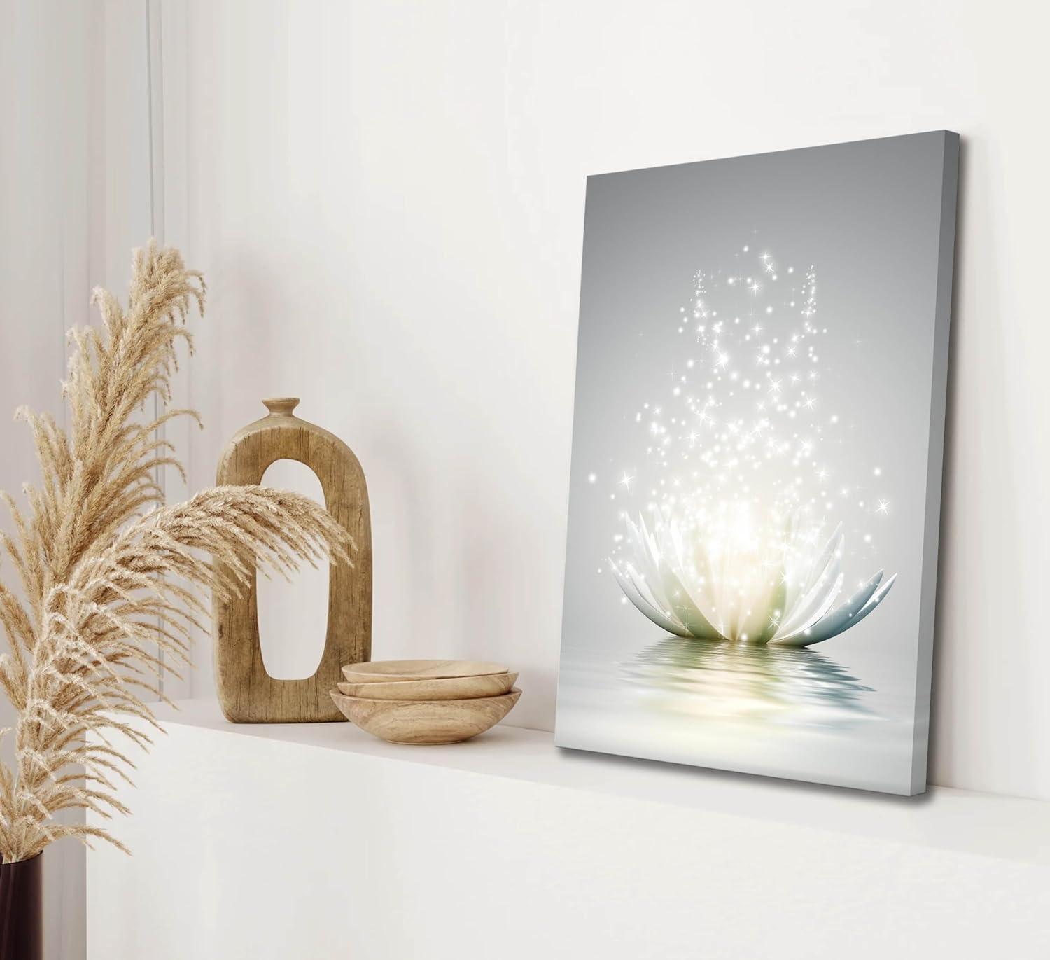 Zen Canvas Wall Art White Lotus Flower Bloom in Water Picture Yoga Spa Meditation Spiritual Room Wall Decor Poster Print for Living Room Bathroom Bedroom Office Study Room Home Decoration